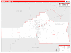 Carson City County, NV Digital Map Red Line Style
